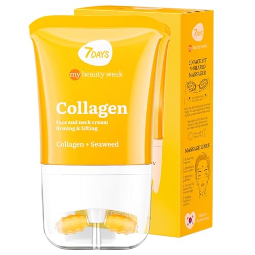 7Days Crema Viso al Collagene per Skincare Coreana con Vitamina C e Acido Ialuronico ad Effetto Idratante e Antirughe per Uomo e Donna con Rullo Massaggio Collo e Decollete 3D 80 ml