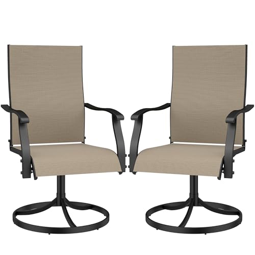 Murago Outdoor Patio Swivel Dining Chairs Set of 2, 360 Swivel and All Weather Rocking Chair with Textilene Mesh Fabric and Rust Proof Steel Frame, 400 Lb. Capacity, Khaki
