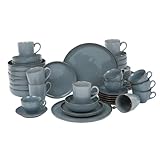 AMBITION Tafelservice 6 Personen Landhaus Craft 42-teilig Porzellan Teller Set mit Kaffeetassen Spülmaschine & Mikrowelle