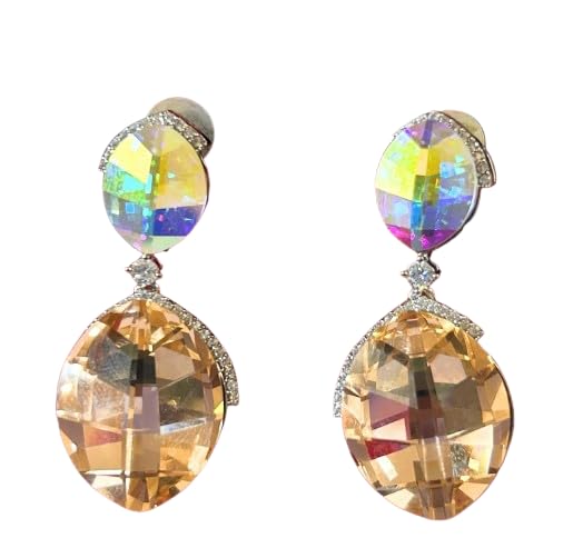 Image of Crystal Drop Earrings Rainbow and Peach Elements AD Stone for women