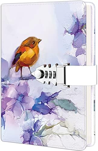 Diary with Lock for Girls and Women, Secret Lock Journal with Exquisite Pattern Design, Refillable Faux Leather Journal Writing Notebook, Size A5(8.5 × 5.9 Inch) Style 1