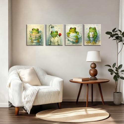 Image of Frimeeme Set Of 4 Framed Frog Canvas Wall Art, 8x10 Inch