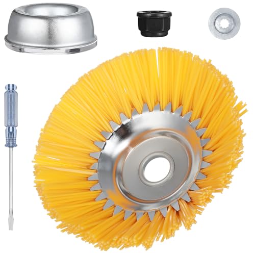 Kisangel ナイロンブラシ除草ヘッド 軽量耐久トリマーヘッド 草刈機部品 ガーデンアクセサリー 保護付き草刈り機用