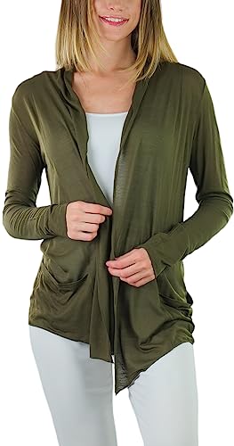 Image of ToBeInStyle Womens Open Front Long Sleeve Lightweight Asymmetrical Draped Cardigan with Side Pockets