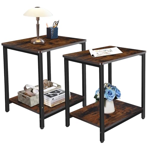 Salas, Furniture Mesa Auxiliar de 2 Niveles 2pcs,Mesa lateral para sala,Buros para Recamara de metal con Estante de Almacenamiento,Marco de Acero, Resistente y Resistente,Fácil...