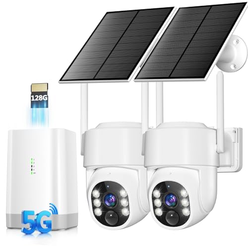 Security Cameras Wireless Outdoor 5G& 2.4G, No Subscription, 2 Cam-Kit,4MP Solar Powered Home Security Cameras System With 360°PTZ,128GB Local Storage,Color Night Vision WiFi Cameras for Home Security