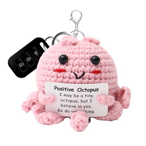 Pulpo de ganchillo positivo | Artesanía de tela de punto suave | Mini pulpo de peluche con nota motivacional y detalles lindos | Juguete decorativo hecho a mano para ofrecer amigos y mostrar