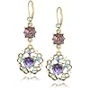 Betsey-Johnson-Carved-Flower-Medallion-Crystal-Gem-Drop-Earrings Betsey Johnson Carved Flower Medallion & Crystal Gem Drop Earrings,Purple