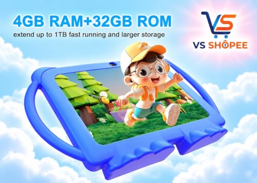 Image of VS SHOPEE 7 Inch Kids Tablet Android 12, 4GB RAM 32GB ROM