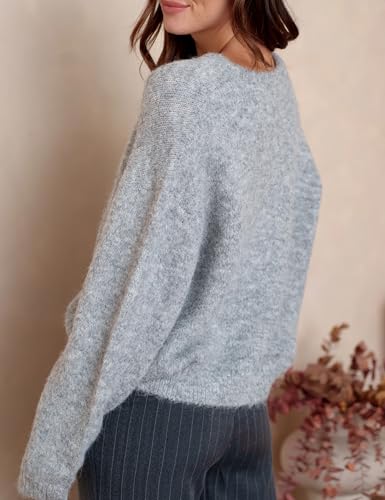 Image of Ynhonra Womens Cardigan Sweater Front Button Loose Y2k Long Sleeve Crewneck | Lightweight Knit Ribbed Hem