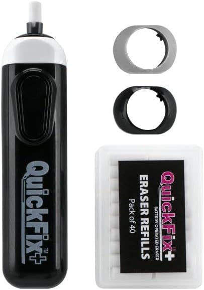 QuickFix+ Professional Series Battery Operated Eraser, Cordless Electric Auto Eraser for Artist Drawing, Sketching, Drafting- Set Includes 40 Eraser Refills, Battery Operated - Black