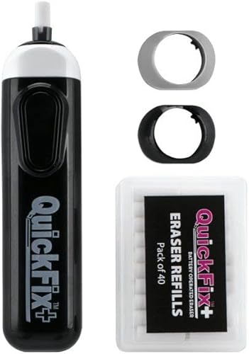 QuickFix+ Professional Series Battery Operated Eraser, Cordless Electric Auto Eraser for Artist Drawing, Sketching, Drafting- Set Includes 40 Eraser Refills, Battery Operated - Black