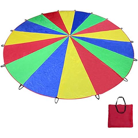 Voilamart Parachute 20 Foot for Kids w/16 Handles Zipper Carry Bag Play Parachute for Kids Children Tent Outdoor Cooperation Group Play Cover