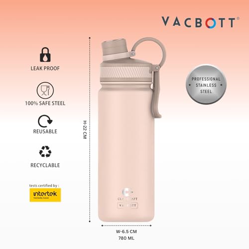 Image of Clay Craft VACBOTT Zing Double Walled 18 Hours Hot and 24 Hours Cold Insulated Flask 780ML, 2 Pcs|Easy to Carry|Gym Bottle|Home|Kitchen|Hiking|Travel Bottle|BIS Certified|1Year Limited Warranty