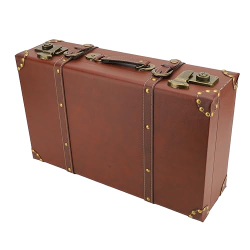 Travel Mini Leather Suitcase Vintage with Alloy Lock and Retro Trunk Rivets, Exquisite Handle, Ideal Gift for Travel Photography Props Brown4