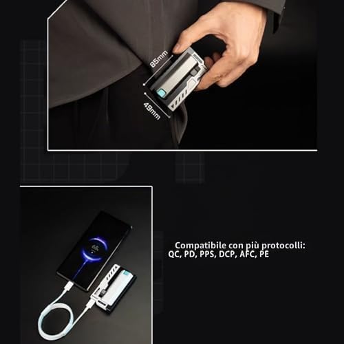 Caricabatteria Mobile 2 in 1 Power Bank Portatile con Custodia di Ricarica Universale, Alimentatore Sostitutivo per Batteria al Litio 20700, Carica Rapida e Compatto