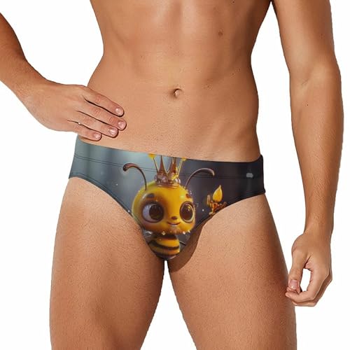 Cute Bee Mens Swim Briefs Quick Dry Swim Trunk Bikini Underwear Swimsuit 2XL