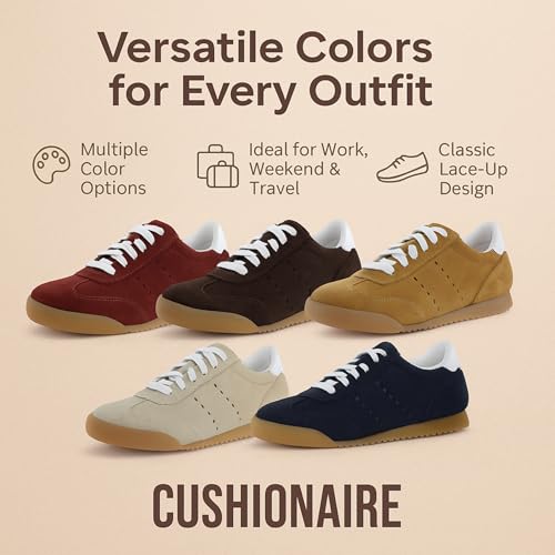 CUSHIONAIRE Tick Tock Women's Genuine Leather Lace-Up Casual Sneaker – Retro-Inspired Walking Shoe with Gum Rubber Outsole, Cushioned Arch Support, Lightweight Low Top Trainer2