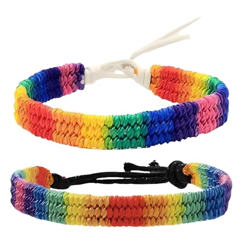 JIUCHAOTONG 2 Stück Regenbogen armband, LGBT Regenbogen Armbänder, Rainbow Lgbt Pride Bracelet Handmade Braided, Geflochtenes armbander Verstellbar, für Männer und Frauen
