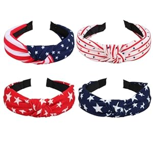 Lonext 4pcs Independence Day Knotted Headband for Women 4th of July Hairbands Twist Turban Headband Elastic Hair Hoop (American Flag Colors)