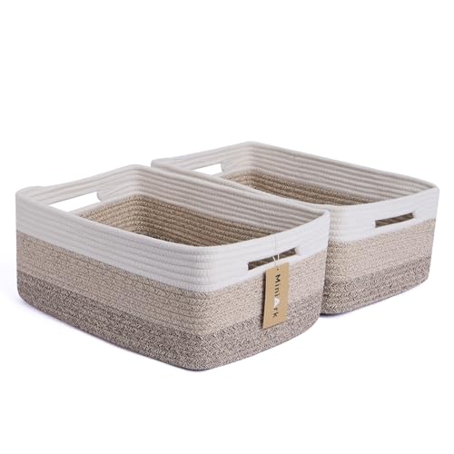 Image of MiniArk Large Storage Baskets for Shelves, Closet Organizers Bins for Clothes Blanket Towels, Baby Nursery, Toy Baskets Box, Woven Rope Baskets, 17 x 13 x 7.5”, 2 Packs Gradient Brown