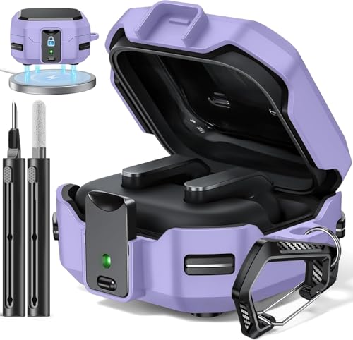 Image of Meyaar Safety Lock Case for Samsung Galaxy Buds 4 Pro /for Galaxy Buds 4 Case (2026) [Compatible with MagSafe] with Cleaning Kit & Keychain, (Purple)