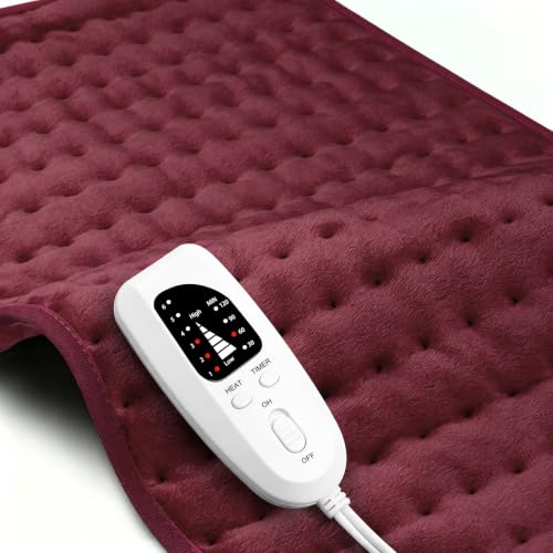 Image of Electric Heating pad for Back Neck Shoulder Knee Arms Legs- Electric Heat Pads with 6 Heat Settings & Auto Shut Off &Dry /Moist Heat Heating Pad for Birthday Mother Father Girl Men Women, Dark Red