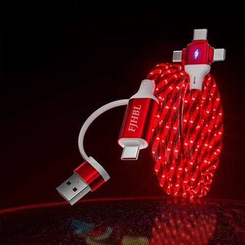 Image of 6 Combinations Multi Ports USB Charger Cable USB A /USBC to Micro USB /Type C PD Fast Charging Cord Light Up LED Starry Current to be a Night Light Compatible with Most of devices-39 inches Red.