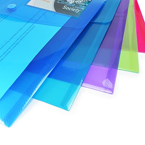 Rapesco 0700 Sammelmappe mit Druckknopf, A4+, Sortierte Transparente Farben, 5 Stück