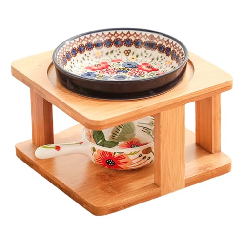 ハンドクラフトセラミックスの香りのエッセンシャルオイルウォーマーバーナーウッドスタンドとアロマサラピストのティアライトホルダー