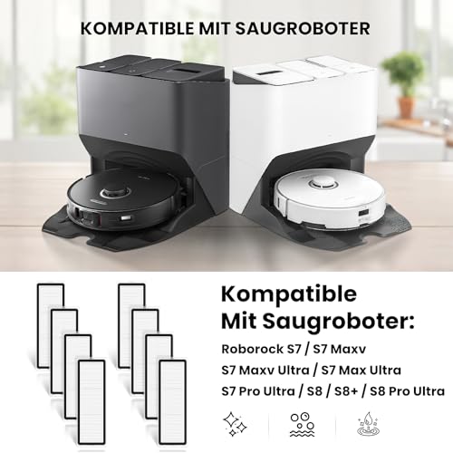 8 Stück Filter Zubehör für Roborock S6 / S5 MAX / S6 Pure / S6 MaxV / S60 / S65 / S5 / S50 / S55 / E25 / E35 Roboter Staubsauger, HEPA-Filter Ersatzteile Ersatzteil
