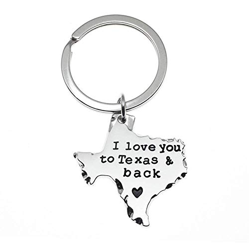 Ms.Clover Long Distance Relationship Gift I Love You to Texas and Back Keychain, Texas Sign- Going Away Gifts (White)