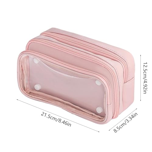 Image of U & U UNIQUE UTILITIES Pencil Pouch for Girls Aesthetic | Large Capacity Pencil Case with Detachable Front Pocket | Cute Pouches for School Girls | Pouch for Stationery (Pink)