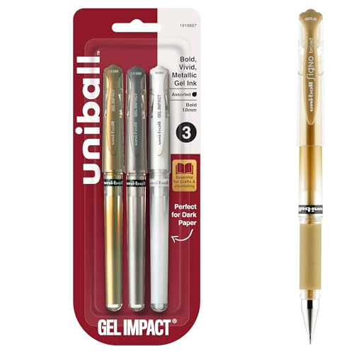 Image of uniball Signo Gel Impact Pens, Bold Point (1.0mm), Assorted Metallic, 3 Pack