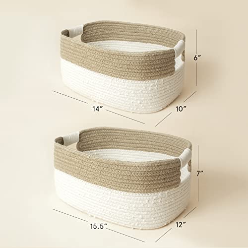 La Jolie Muse Rectangle Storage Baskets Set Of 2, Natural Soft Cotton And Jute Rope Baskets For Baby Nursery Kids Toys, Decorative Baskets For Organizing #TOP5