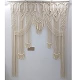 Photo Gallery rendao arazzo divisorio bohémien appeso a parete in macramè fatto a mano, tenda in macramè in cotone naturale intrecciato a mano tende per porte decorazione di sfondo di nozze, beige-145x180cm