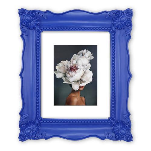 SIMON'S SHOP 8x10 Picture Frame with Mat for 5x7 Photo, Klein Blue Fancy Wall and Tabletop Photo Frames, Vintage Inspired Home Room Decor