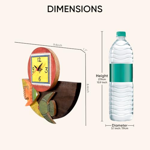 Image of AAKRITI ART CREATIONS Wall Clock Handcrafted Wooden with Fish Motif Multicolor | Clock for Home, Home Decoration | Abstract Art Wall Clock, Lightweight Wooden wall Decor | Matte Finish