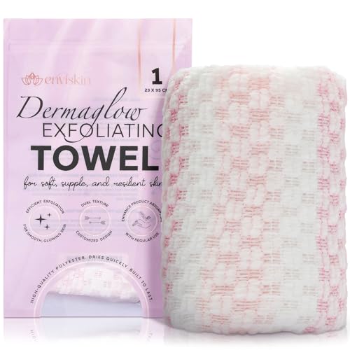 Enviskin Dermaglow Exfoliating Towel-Dual Texture Washcloth for All Skin Types-Easy to Use Japanese Exfoliating Shower Towel for Women & Men- Body Scrubber Wash Cloth