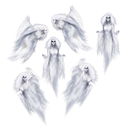 Beistle Ethereal Ghost Props, Set of 6, Creepy Printed Plastic Decorations for Halloween Parties, Haunted Houses, and Spooky Wall Scenes, 35”- 37”
