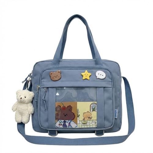 Image of Kawaii Crossbody Ita Bag for Women with Pin & Plush Bear - Japanese Messenger Bags Y2K Shoulder Purse