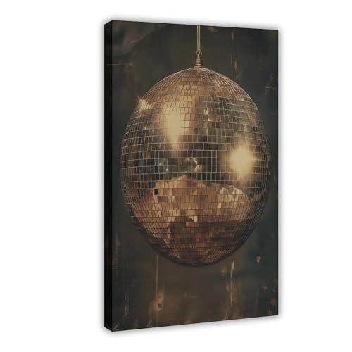 Poster rétro boule disco dorée toile déco salon nostalgique