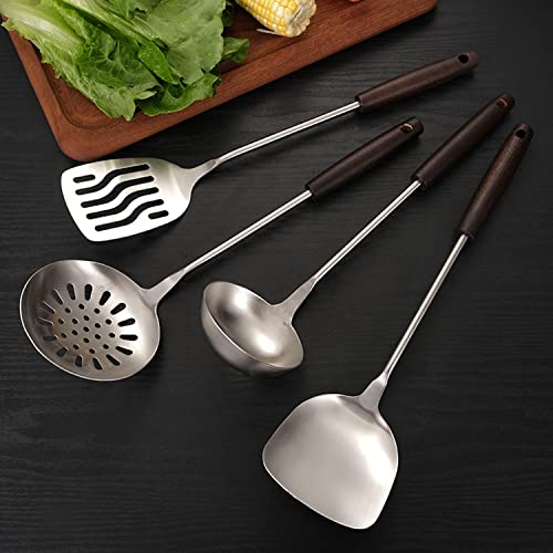 4 Pcs Kitchen Utensils Stainless Steel - Non-Stick Kitchen Utensils Set Non-Scratch & High Temperature Resistance Non-Slip，For Cooking, Toast Tongs, Slotted Spoon And Daily Life #TOP1