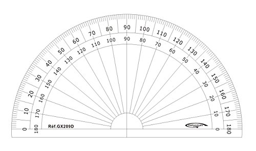 Graphoplex GX209D - Transportador de ángulos (semicircunferencia), transparente