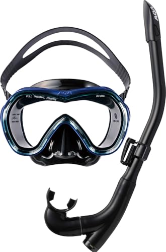 AQA(エーキューエー) スノーケル マスク オルカソフト&カナールフレックスSP メタリックネイビー×クリスタルサックス(0125) KZ9108