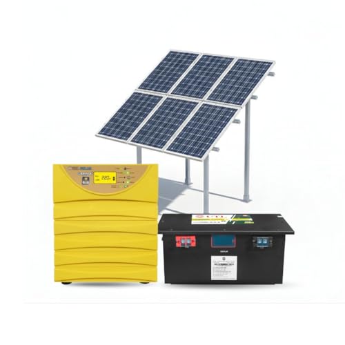 Image of 3kW Lithium Solar Off-Grid Kit | UTL Gamma Plus 3400 r-MPPT PCU + 25.6V 100Ah LiFePO4 Battery + Heavy Duty Hot-Dip GI High Rise 6-Panel Structure | (Panels Not Included)