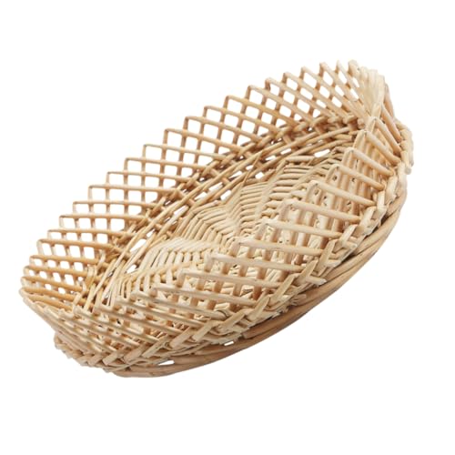 MOLUCKFU 1pc Woven Basket Practical Basket Bread Serving Basket Fruit Serving Basket Fruit Decor Desktop Sundries Basket Woven Bread Basket Storage Baskets Storage Holder Khaki Wicker