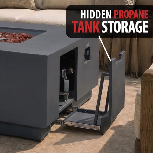 Image of AMS 48 inch Square Concrete GFRC Propane Gas Fire Pit Table (Dark Gray)