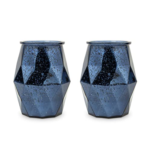 Weddingstar Large Geometric Mercury Glass Votive Candle Holders - Navy Blue - Set of 2