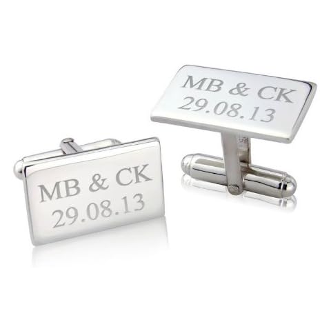 Plain Rectangle Sterling Silver Cufflinks with FREE ENGRAVING Cover